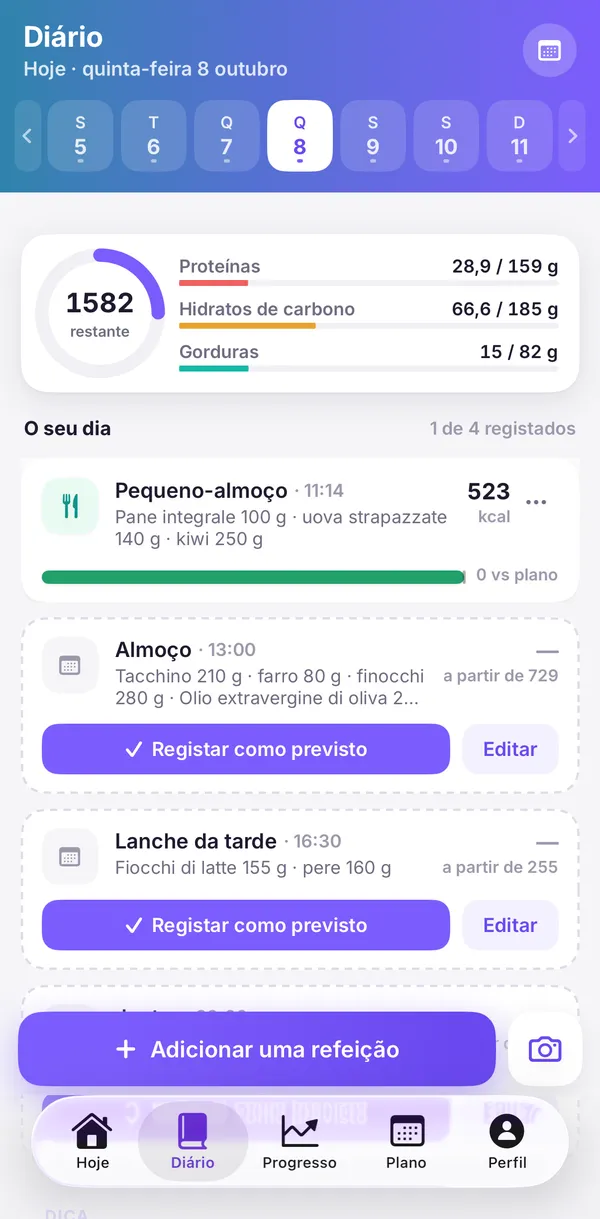 A app do paciente: o diário de refeições