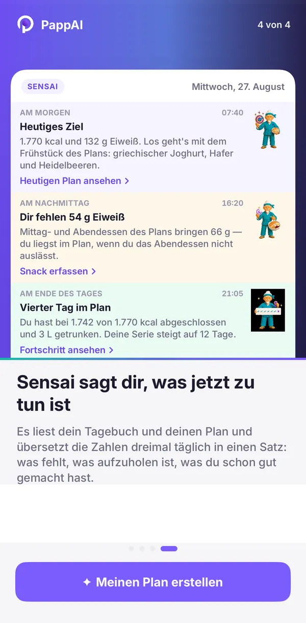 App-Bildschirm: SensAI und Erinnerungen