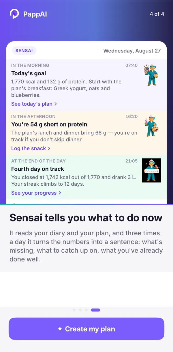App screen: SensAI and reminders