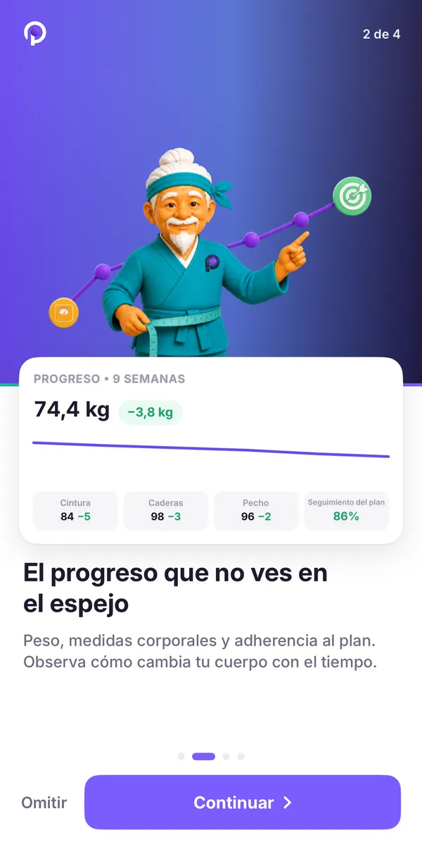 Pantalla de la app: los progresos en el tiempo