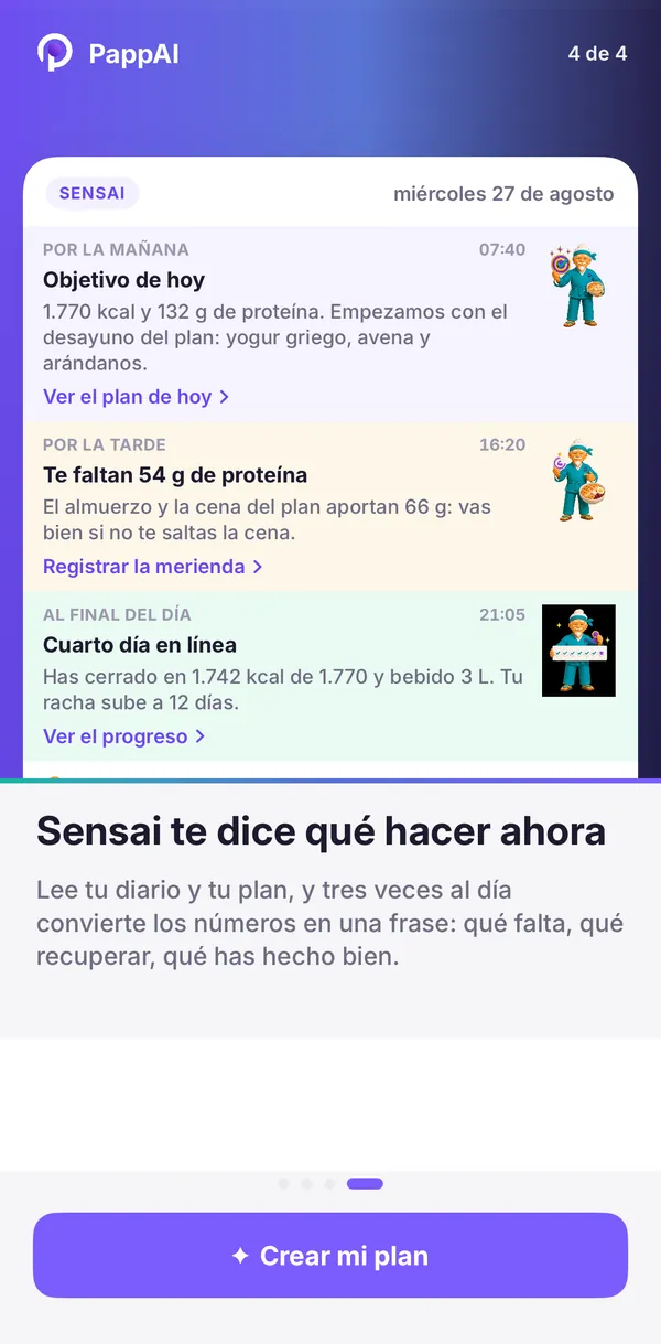 Pantalla de la app: SensAI y los recordatorios
