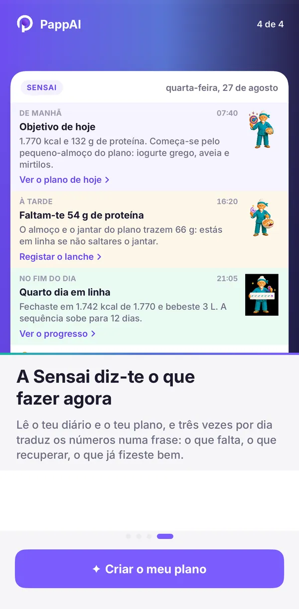 Ecrã da app: o SensAI e os lembretes